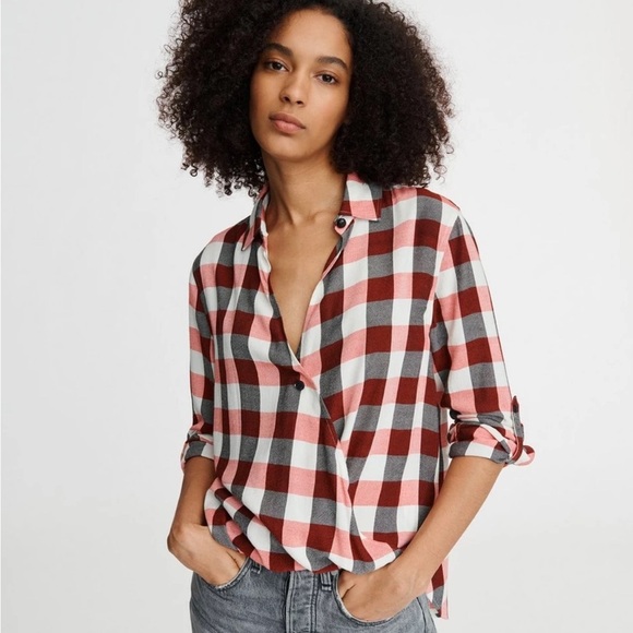 Rag and Bone Victor Draped Buffalo plaid blouse small - Picture 2 of 6